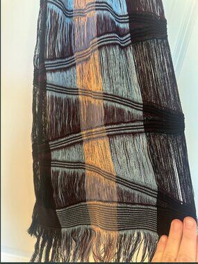 Boho Black & Blue Multi-Texture Ribbon Woven Scarf